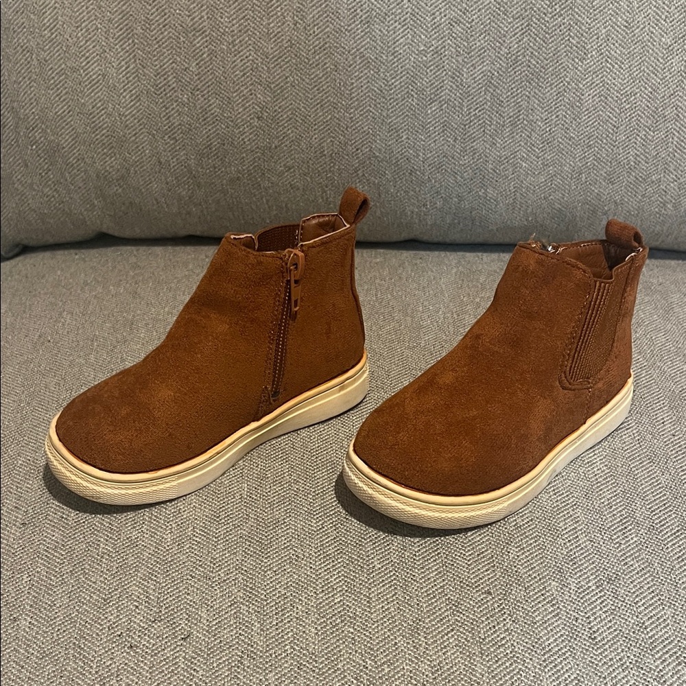 First Steps Brown Kids Ankle Boots Size 8 Toddler with side zipper